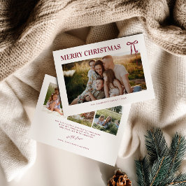Burgunder-Schleife Foto Weihnachtskarte Feiertagskarte