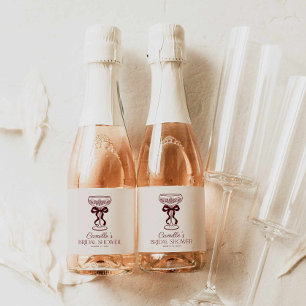 Burgunder-Schleifen-Hochzeitsdusche-Mini-Champagne Schaumweinetikett