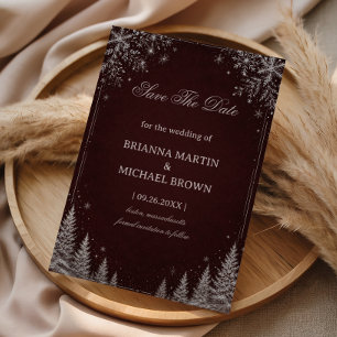 Burgunder Schnee Wald Mitternacht Eleganz Save The Date
