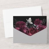 Burgunder Schwarz-Silber-Rose elegante Schmetterli All In One Einladung (Rückseite)