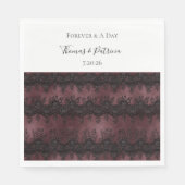 Burgunder Schwarze Faux-Spitze Hochzeit Serviette (Vorderseite)