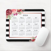 Burgunder Schwarzer Streifen 2024 Kalender Mousepad (Mit Mouse)