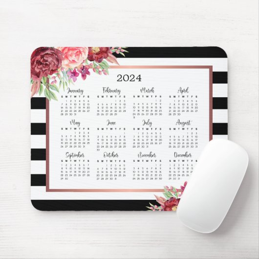 Burgunder Schwarzer Streifen 2024 Kalender Mousepad (Mit Mouse)