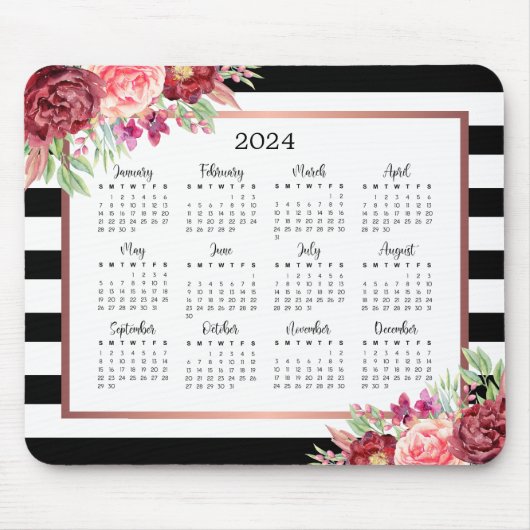 Burgunder Schwarzer Streifen 2024 Kalender Mousepad (Vorne)