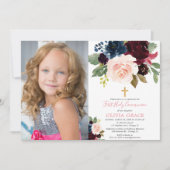 Burgunder Seefahrerin erste Kommunion Foto Einladung (Vorderseite)