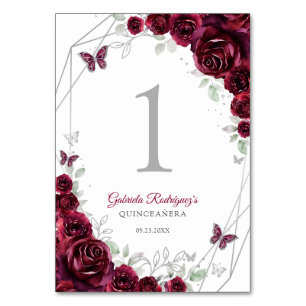 Burgunder Silber Blumen Quinceanera Tischnummer