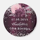 Burgunder Silberflorchen Geburtstag Save the Date Magnet (Vorne)