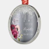 Burgunder-silberner Glitter-Blumen-Meilenstein zum Ornament Aus Metall (Links)