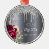 Burgunder-silberner Glitter-Blumen-Meilenstein zum Ornament Aus Metall (Vorne)