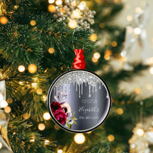 Burgunder-silberner Glitter-Blumen-Meilenstein zum Ornament Aus Metall