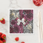 Burgunder Silberschmetterling-Rose, Vintag Serviette (Beispiel)