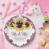 Burgunder-Sonnenblumen-Spitzen-Hochzeit Pappteller (Party)