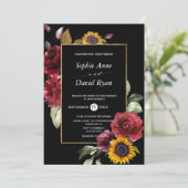 Burgunder Sonnenblumenfall Goldhochzeit Einladung (Stehend Vorderseite)