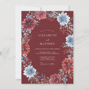Burgunder-Stahl-Ranunculus-Eukalyptus-Hochzeit Einladung