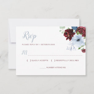 Burgunder Staubblaue Blumen-RSVP-Karte RSVP Karte