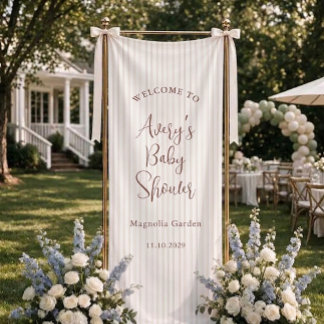 Burgunder Streifen Minimal Schrift Baby Shower Wil Banner