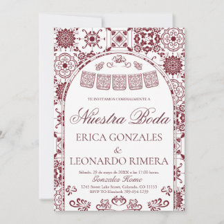 Burgunder Talavera Papel Picado Spanische Hochzeit Einladung