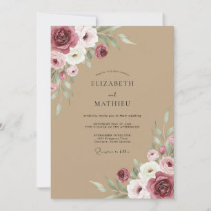 Burgunder-Tan-Aquarell-Hochzeit Einladung