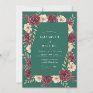 Burgunder Teal Ranunculus Soft Eukalyptus Hochzeit Einladung