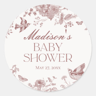 Burgunder Toile De Jouy Vintage Blumen Baby Shower Runder Aufkleber