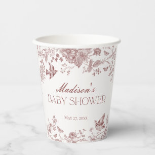 Burgunder Toile De Jouy Vintage Florales Babyshowe Pappbecher