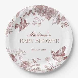 Burgunder Toile De Jouy Vintage Florales Babyshowe Pappteller