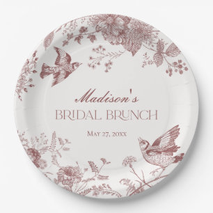 Burgunder Toile Jouy Vintage Florales Braut-Brunch Pappteller
