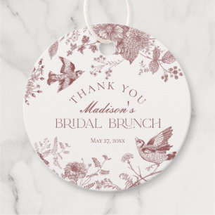Burgunder Toile Jouy Vintage Florales Braut-Frühst Geschenkanhänger
