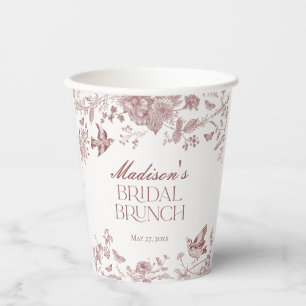 Burgunder Toile Jouy Vintage Florales Braut-Frühst Pappbecher