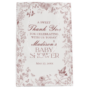 Burgunder Toile Vintage Blumen Baby Shower Geschen Mittlere Geschenktüte