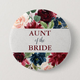 Burgunder- u. Marine-Blumenhochzeits-Tante Gift Button