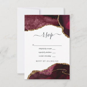 Burgunder- und Gold-Achat-Hochzeit RSVP Karte