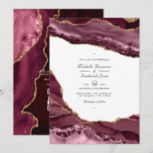 Burgunder- und Gold-Achat QR-Code RSVP-Hochzeit