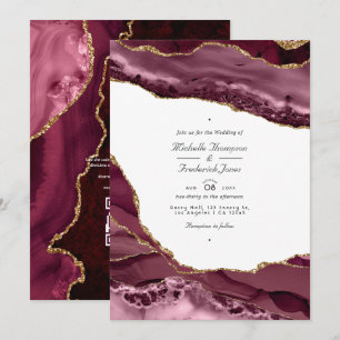 Burgunder- und Gold-Achat QR-Code RSVP-Hochzeit Einladung