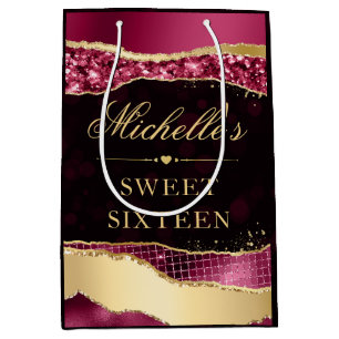 Burgunder- und Gold-Glamour-Tränen-Bokeh Sweet Six Mittlere Geschenktüte