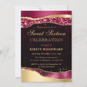 Burgunder und Gold Glamour Tränen Sweet Sixteen Einladung