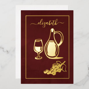 Burgunder- und Gold-Italienische-Wein-Junggesellin Folieneinladung