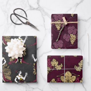 Burgunder und Gold Vintage-Paris-Wein Thema Geschenkpapier Set