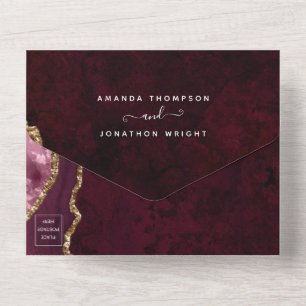 Burgunder- und Goldachat-Hochzeit All In One Einladung