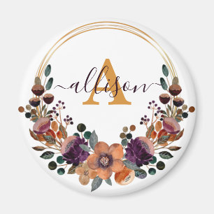 Burgunder- und goldene Blumeneinfassung personalis Magnet
