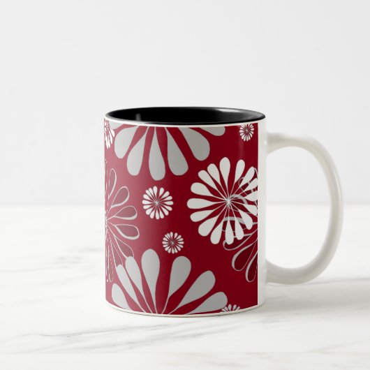 Burgunder und graues Blumen Zweifarbige Tasse (Rechts)
