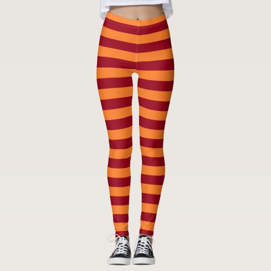 Burgunder und orange Streifen Leggings (Vorderseite)
