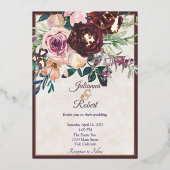 Burgunder und rosa Blumenzwiebeln Folieneinladung (Vorderseite)