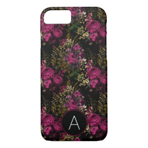 Burgunder und schwarzes Goldfolien-Rosen-Monogramm Case-Mate iPhone Hülle