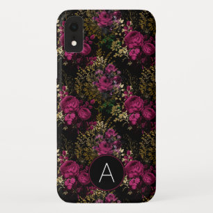 Burgunder und schwarzes Goldfolien-Rosen-Monogramm Case-Mate iPhone Hülle