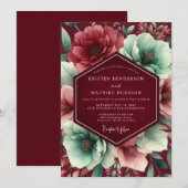 Burgunder Üppige Botanische Hochzeit Einladung (Vorne/Hinten)