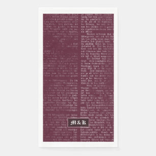 Burgunder Vintage-Kalligrafie-Hochzeitsmonogramm Serviette