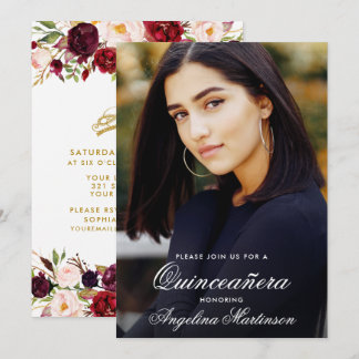 Burgunder Wasserfarbe Foto Quinceanera Einladung