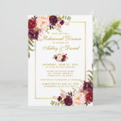 Burgunder Wasserfarbe Probe Abendessen Gold W Einladung (Stehend Vorderseite)