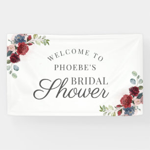 Burgunder-Wasserfarben-Blumen-Hochzeitsdusche Banner